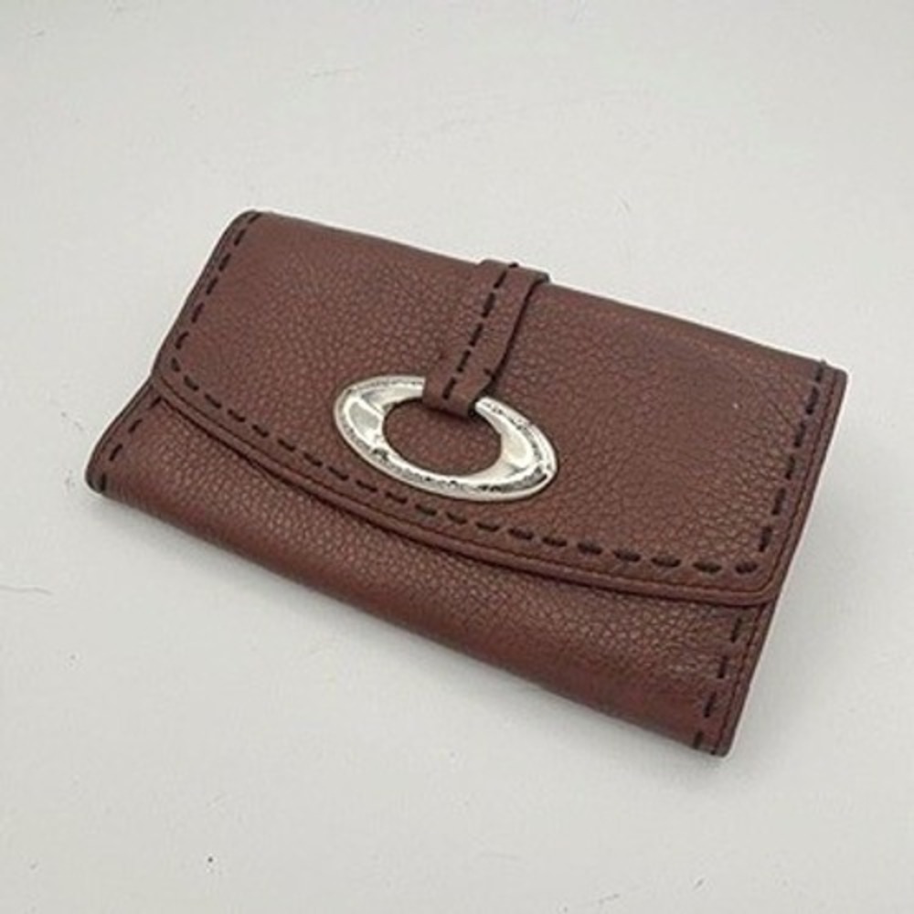 Brighton Wallet Womens Sz OS Brown Leather Whipstitch Organizer Clutch